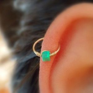 Green Opal 14K Gold 18G Cartilage Piercing Earring